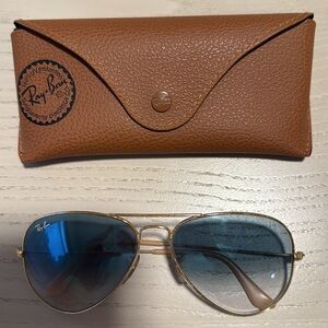 Ray-Ban Gold Frame Sunglasses with Blue Lenses